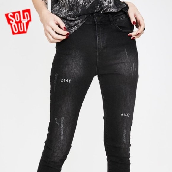 Disturbia Denim - DISTURBIA Stay Away embroidered black distressed denim jeans
